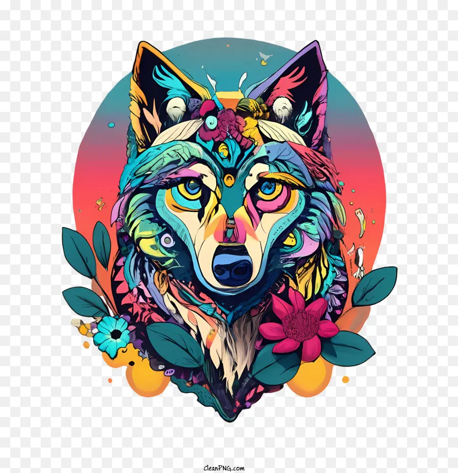 Tête De Loup，Loup Coloré PNG