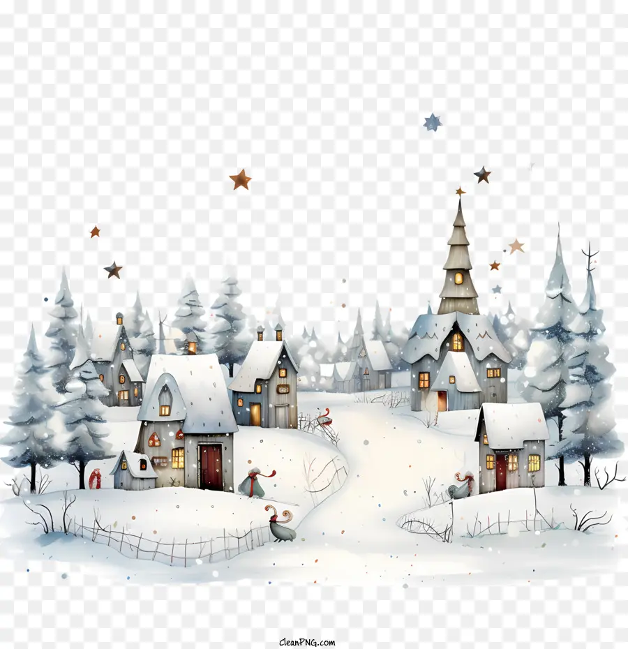 Jour De La Carte De Noël，Le Village D'hiver PNG