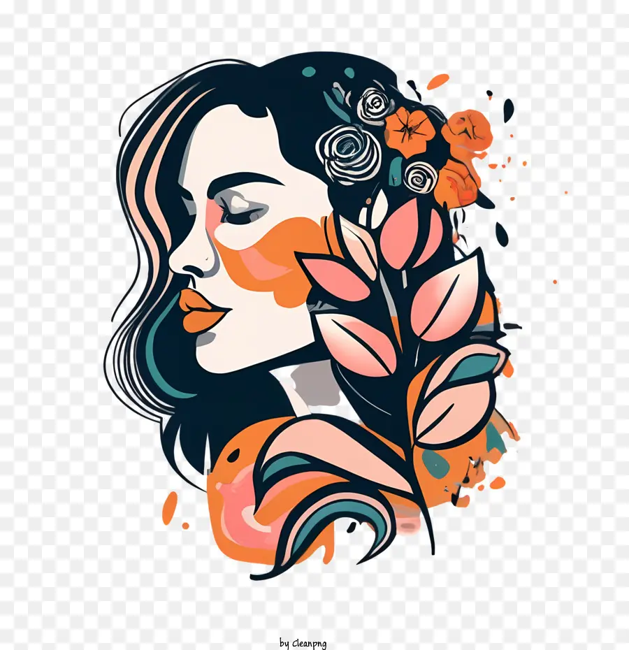 Visage De Femme，Art Du Visage Floral PNG