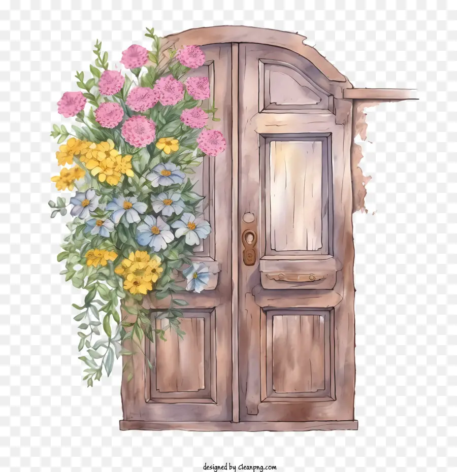 Porte En Bois，Fleur PNG