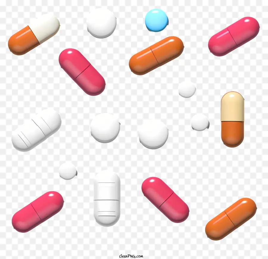Pilules Colorées，Pilules Sur La Surface Noire PNG