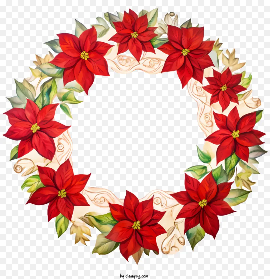 Poinsettia Flower Wreath，Couronne PNG