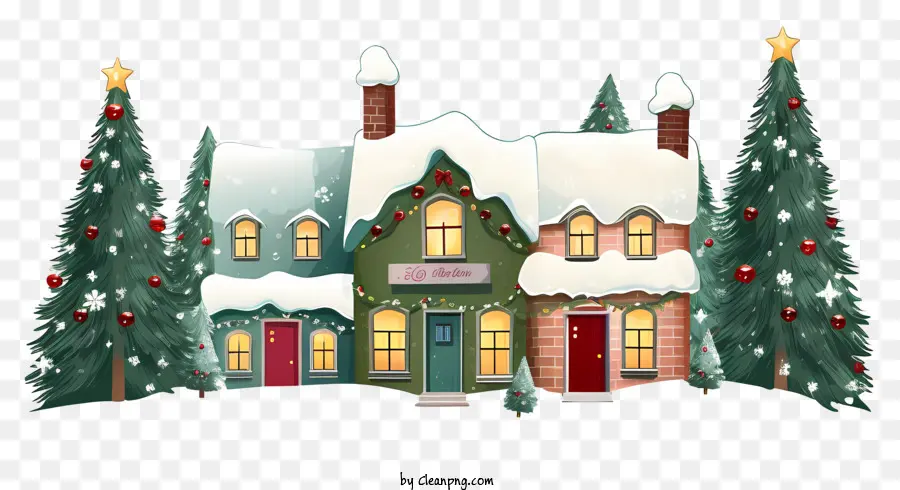 Scène De Noël，Maisons En Pain D'épice PNG