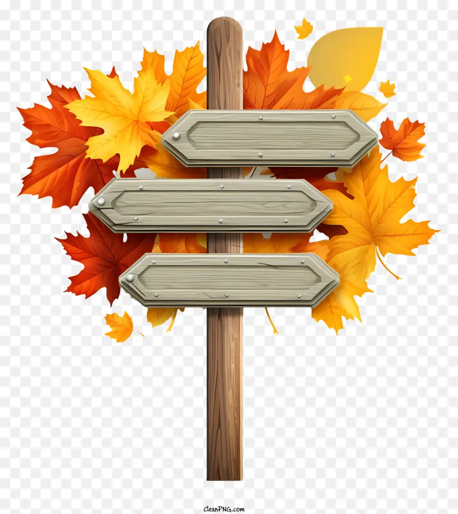 Panneau En Bois，Feuilles D'automne PNG