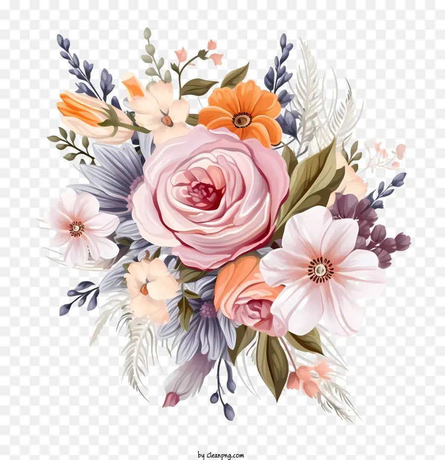 Art Floral De Mariage，Fleurs Colorées PNG