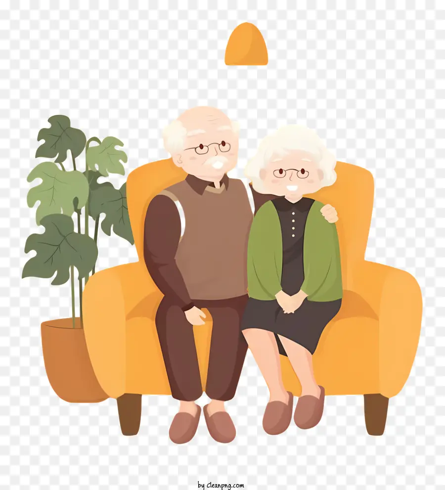 Couple De Personnes âgées，Canapé Orange PNG