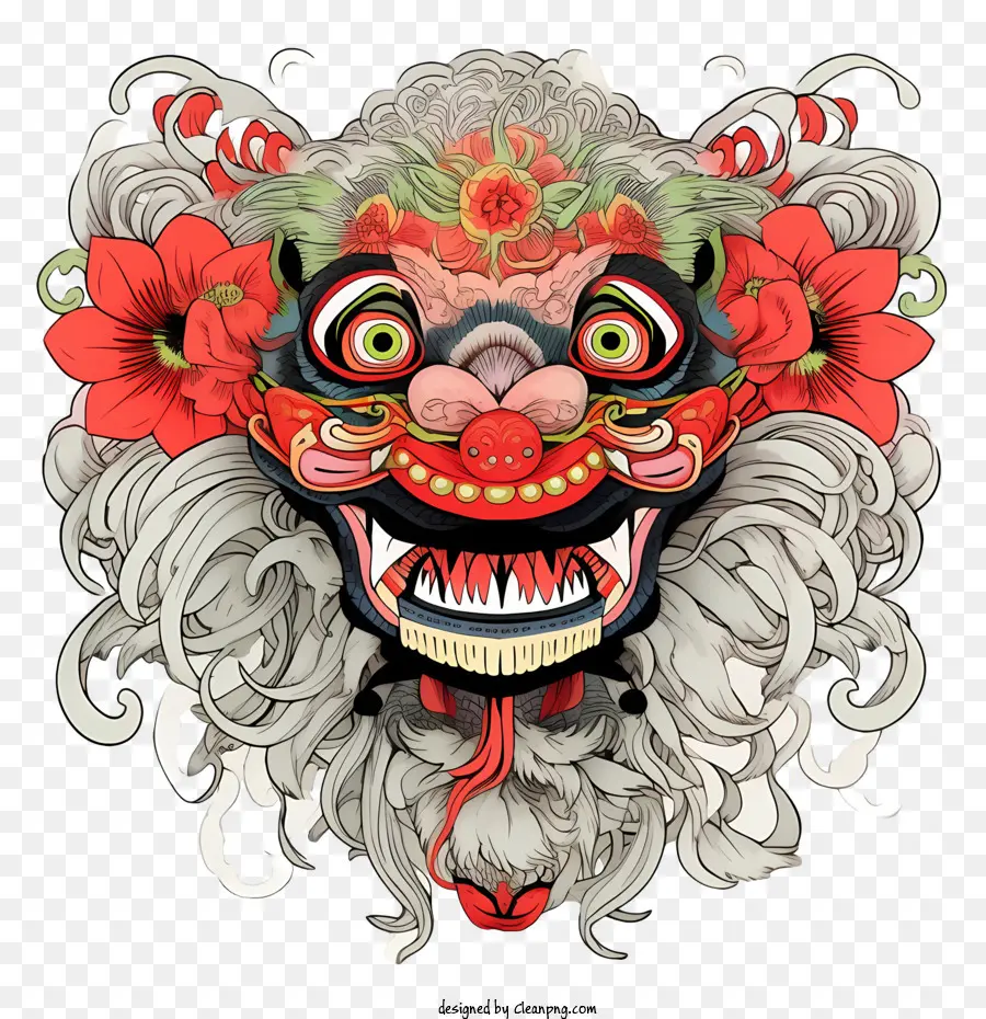 Tête De Danse Du Lion Chinois，Masque De Danse Du Lion PNG