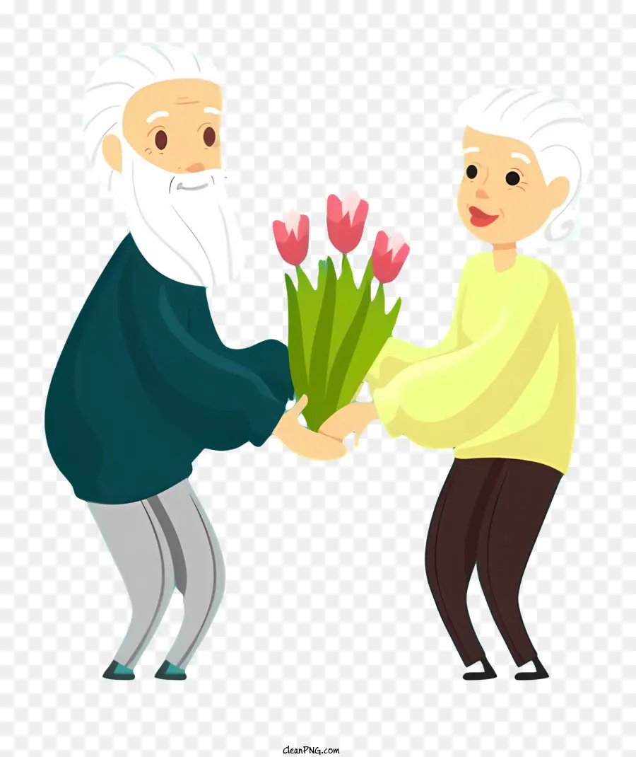 Homme âgé，Bouquet De Tulipes PNG