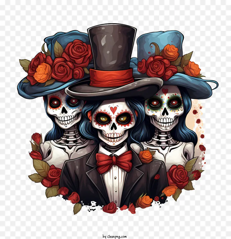 Dia De Los Muertos，Crânes Colorés PNG