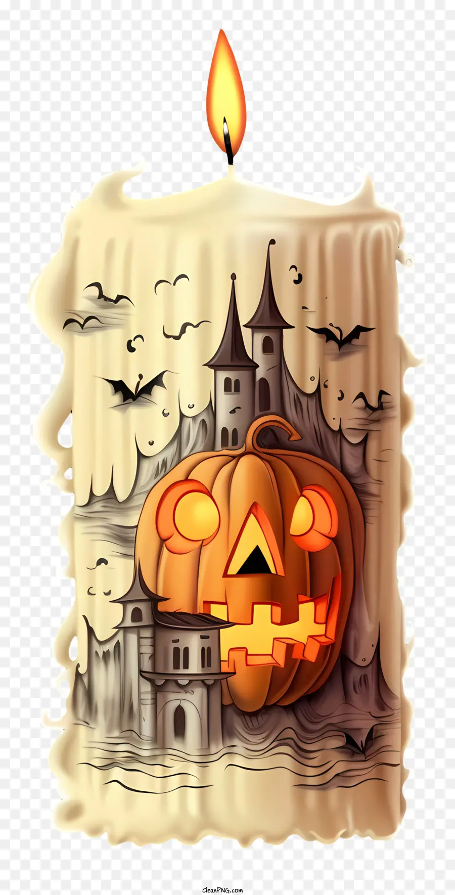 Peinture D'une Bougie，Jack O'lantern Scarving PNG