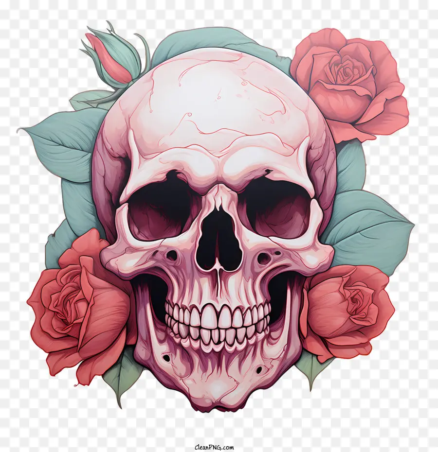 Crâne Rose，Crâne Avec Des Fleurs PNG