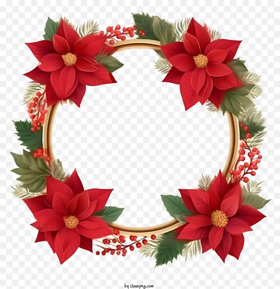 Poinsettia Flower Wreath，Couronne De Noël PNG