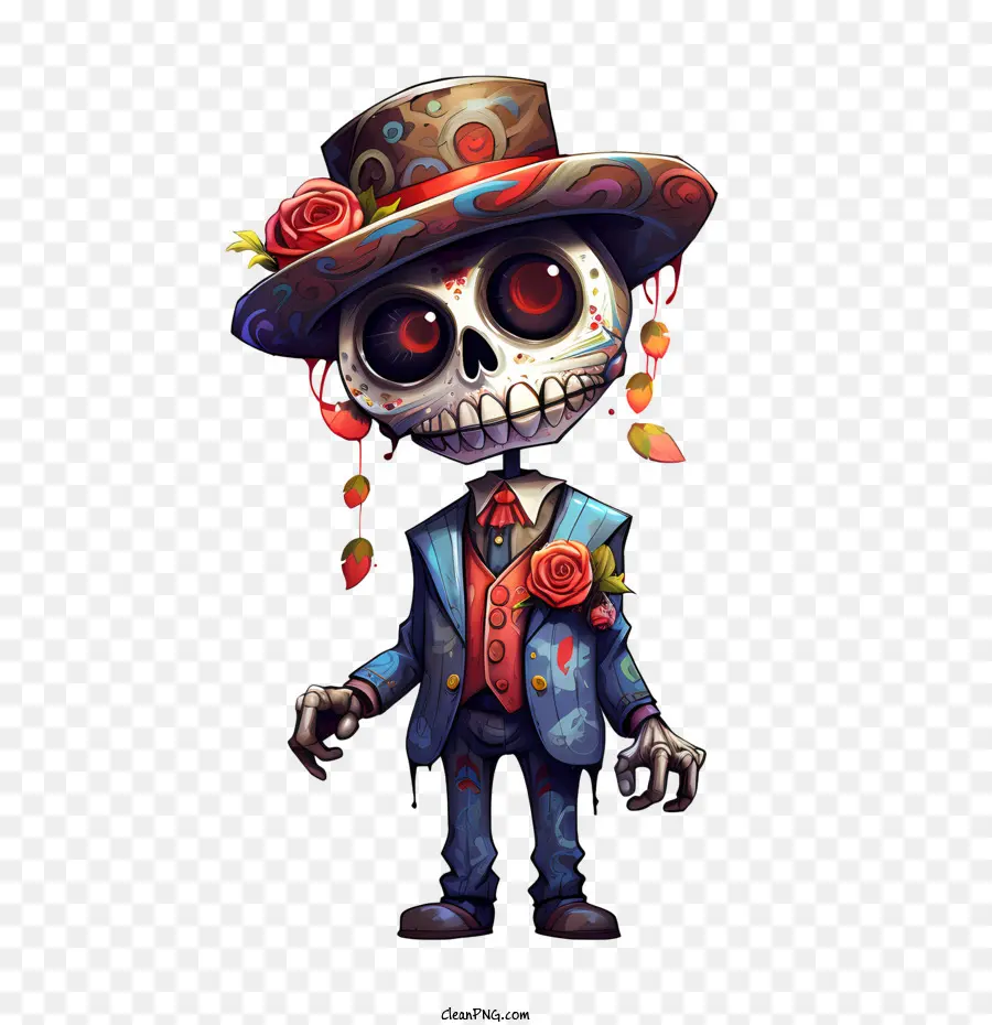 Dia De Los Muertos，Squelette Avec Chapeau Haut De Forme PNG