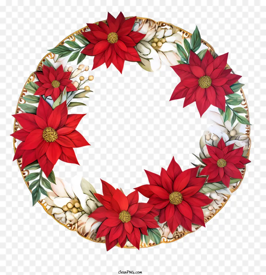 Poinsettia Flower Wreath，Poinsettias Rouges PNG