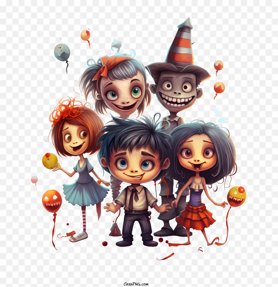 Fête D'halloween，Groupe De Personnages De Dessins Animés PNG