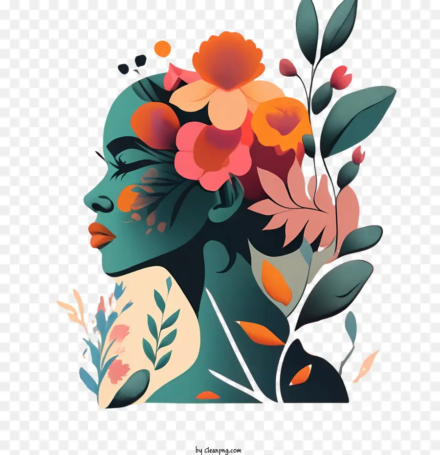 Femme Visage，Floral PNG