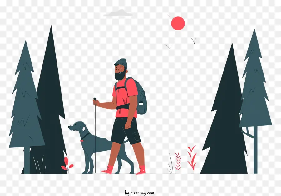 Homme Dans Les Bois，Randonneur Avec Chien PNG