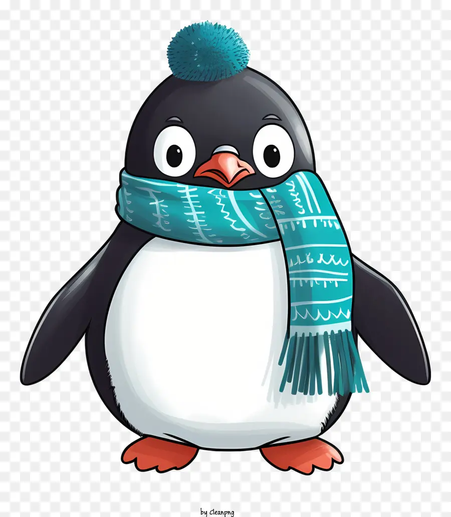 Cartoon Pingouin，Écharpe Bleue Et Blanche PNG