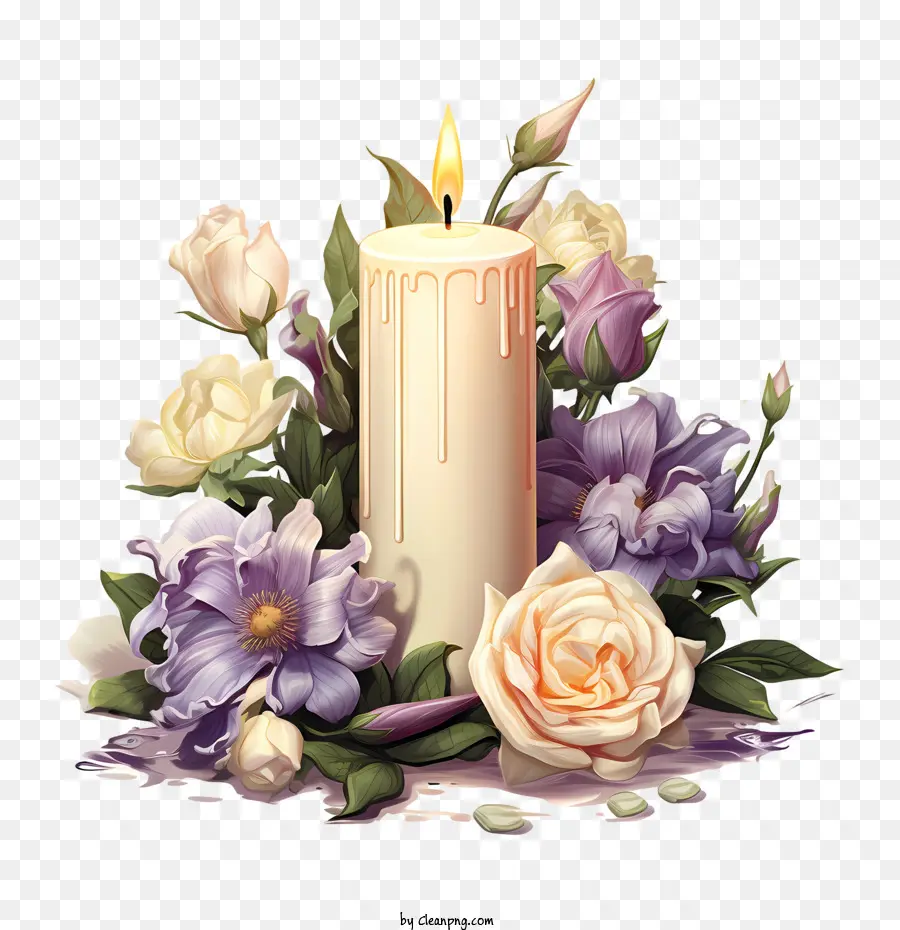 Fleur Du Jour De La Toussaint，Bougie Et Fleurs PNG