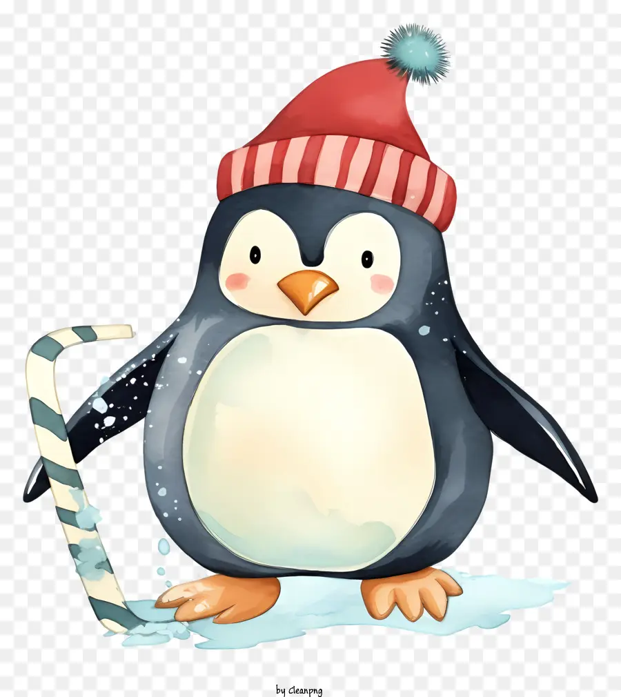 Cartoon Pingouin，Chapeau Rayé Rouge Et Blanc PNG