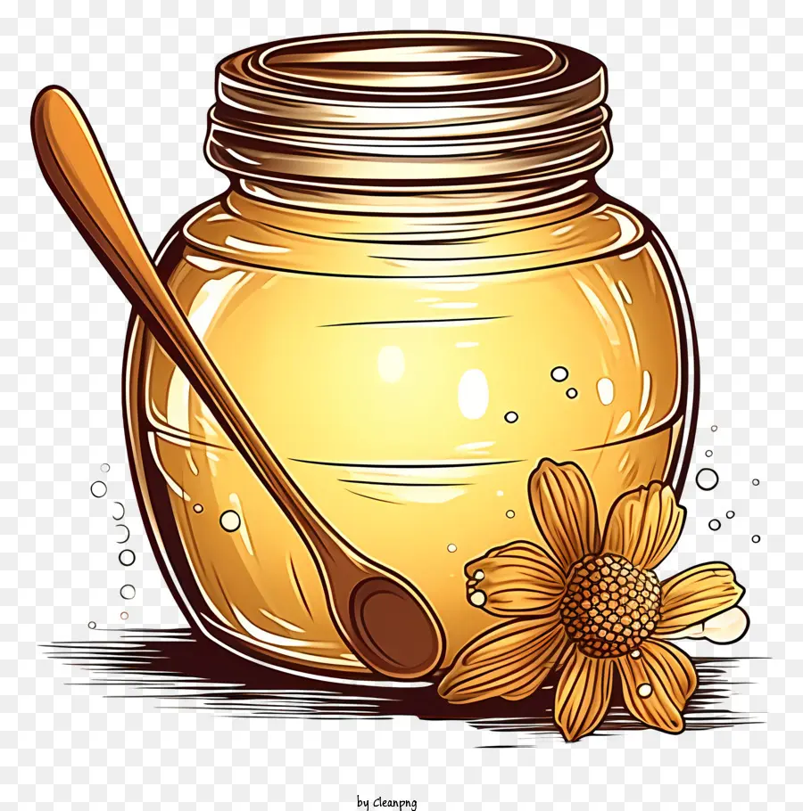 Pot De Miel，Cuillère En Bois PNG