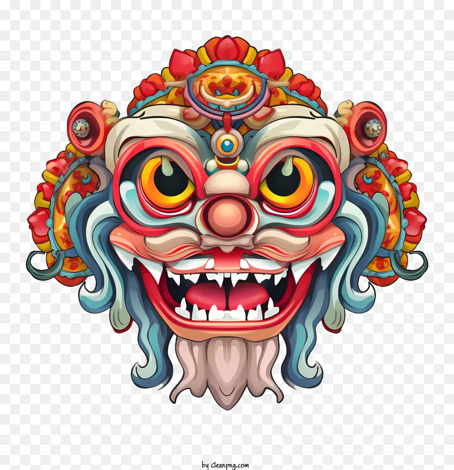 Tête De Danse Du Lion Chinois，Masque Coloré PNG