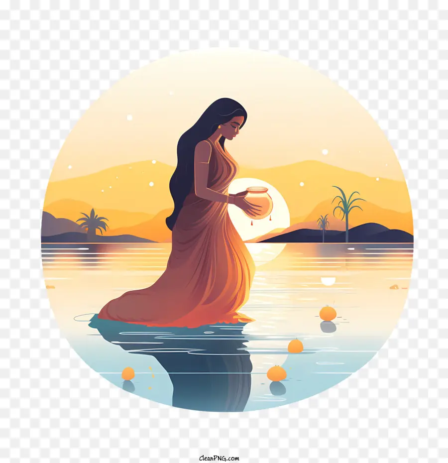 Chhath Puja，Femme Avec Pot PNG