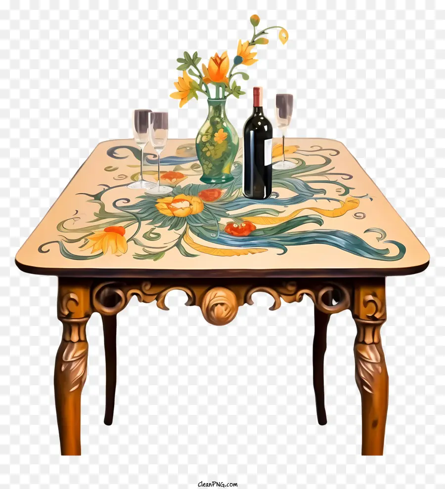 Design Floral，Table En Bois PNG