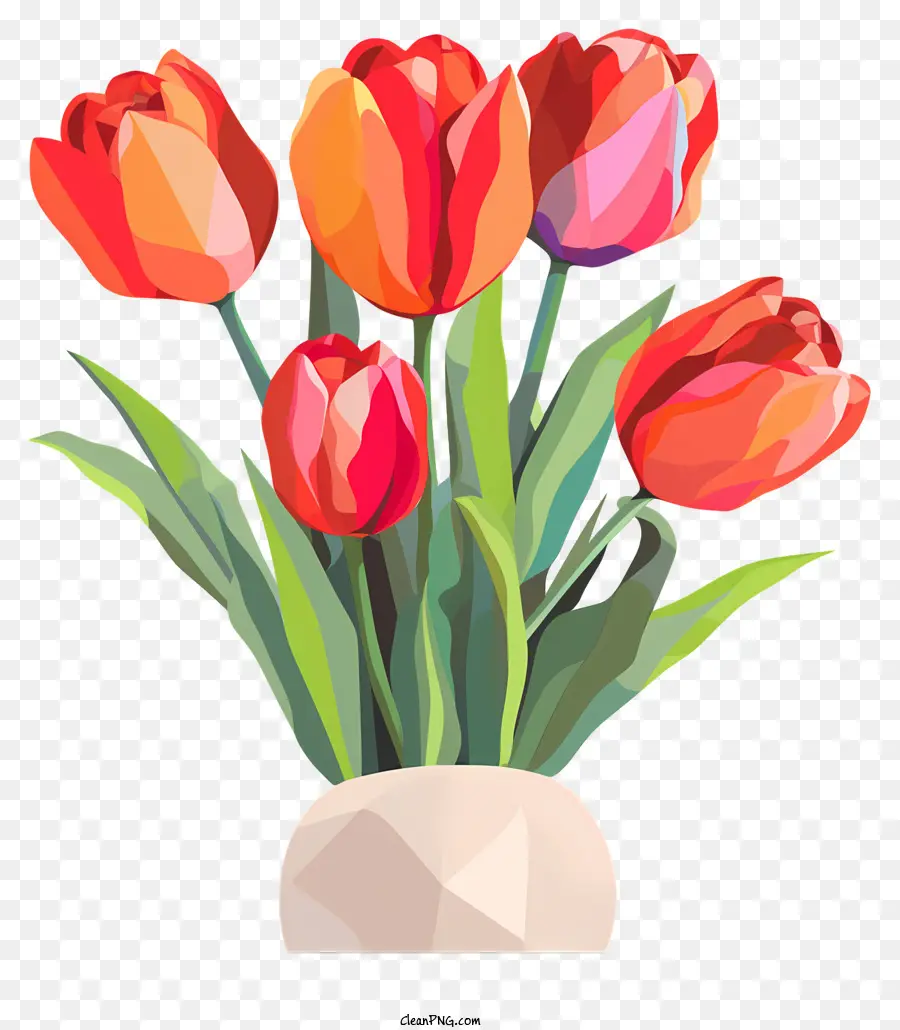 Rouge Tulipes，Style Polygonal Bas PNG