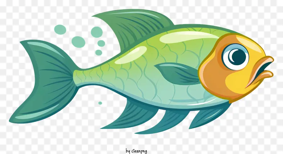 Poisson Vert，Poisson De Dessin Animé Avec Coeur PNG