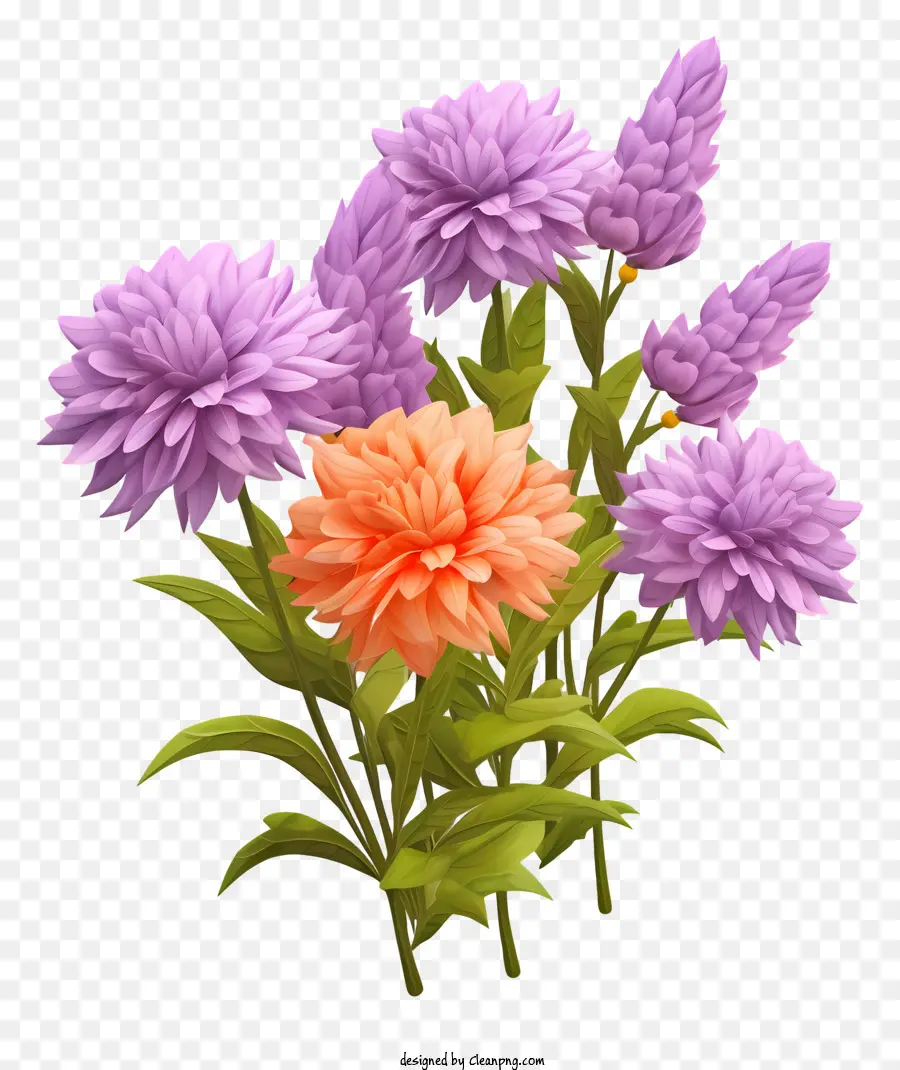 Bouquet De Fleurs，Fleurs Violettes Et Oranges PNG