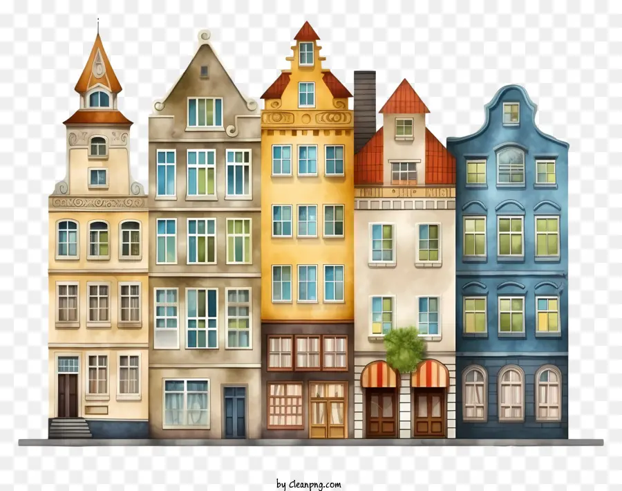 Maisons Colorées，Différentes Fenêtres PNG