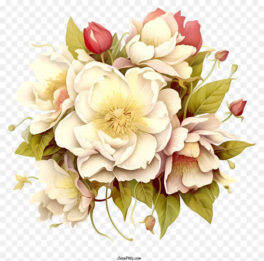 Les Pivoines，Fleurs Blanches Et Roses PNG