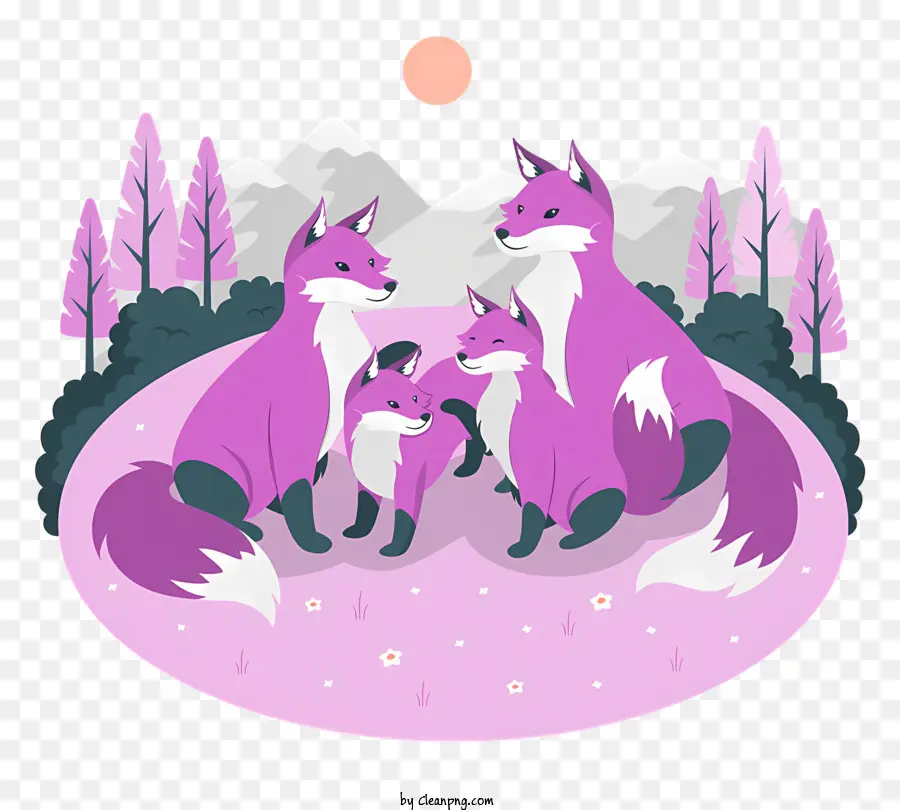 Renards De Dessin Animé，Famille De Renard Violet PNG