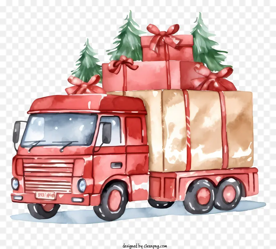 Camion De Noël，Camion Rouge Avec Des Cadeaux PNG