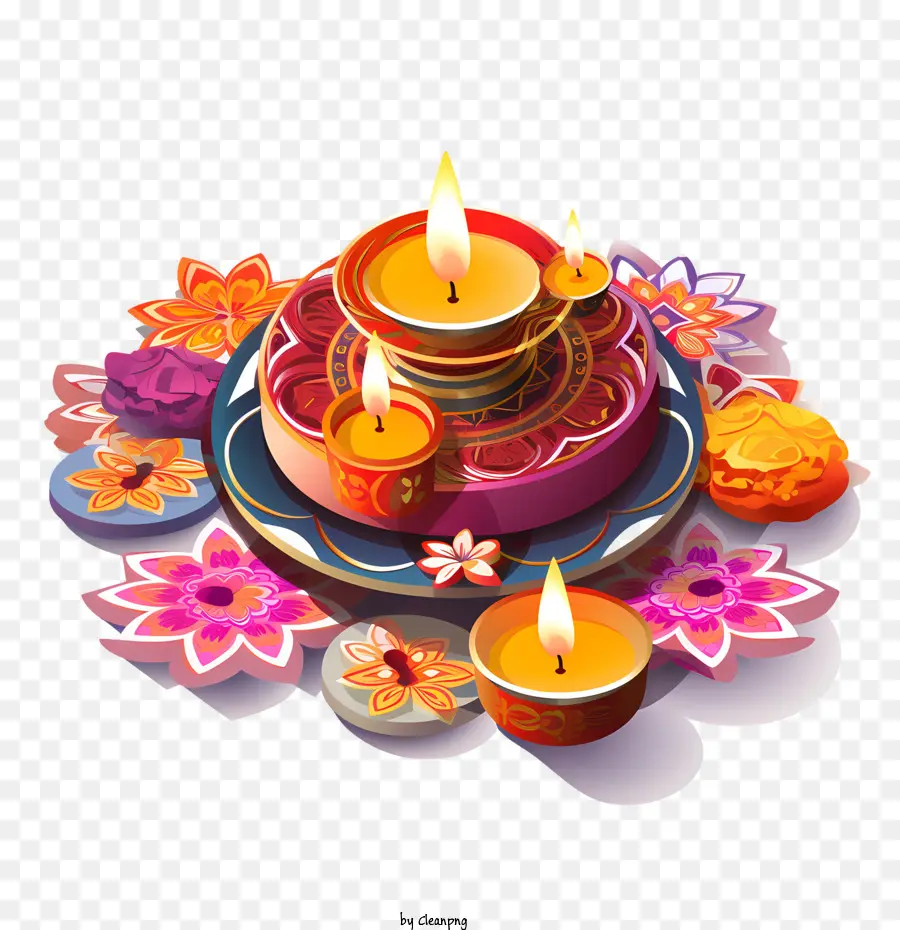 Diwali Rangoli Et Diyas，Diya PNG