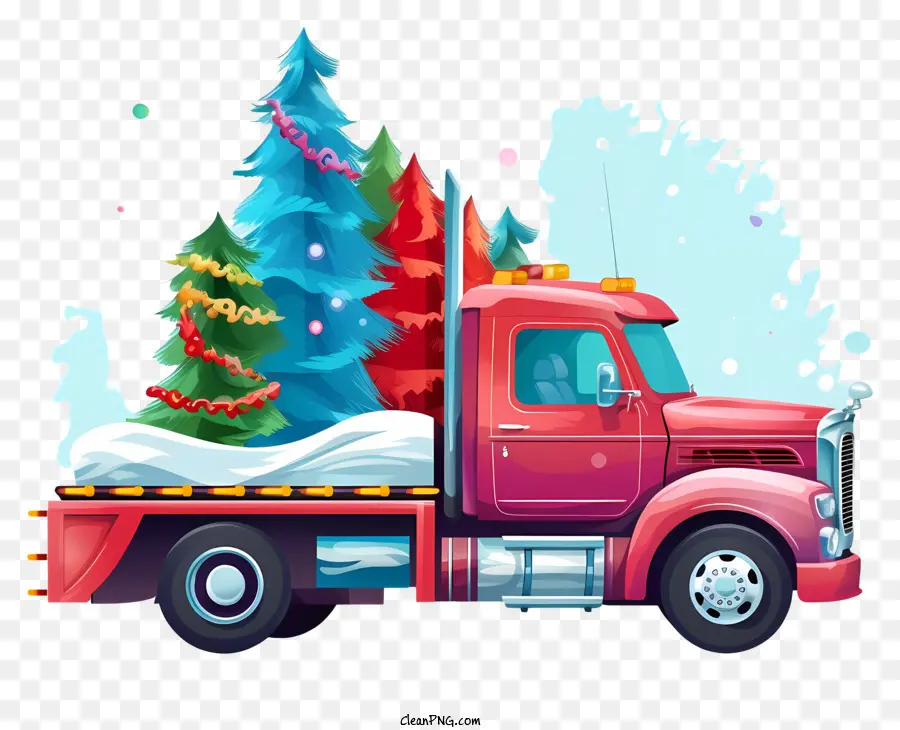 Camion De Noël，Camion Rouge Avec Couronne PNG