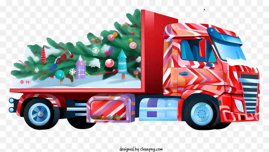 Camion De Noël，Camion Rouge Avec Arbre De Noël PNG