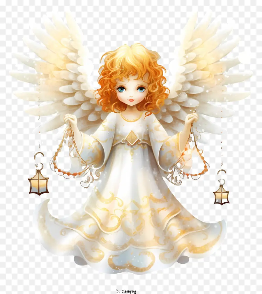 Illustration D'ange，Ange Avec Des Lanternes PNG