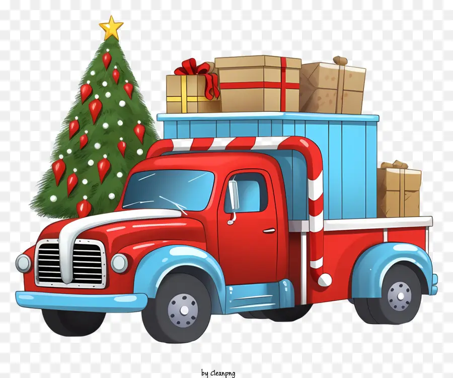 Camion Rouge，Camion Rouge Avec Des Cadeaux PNG