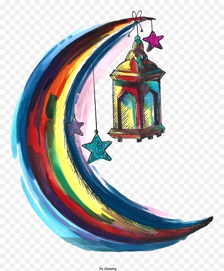 Peinture Au Croissant De Lune，Art De Lune Coloré PNG