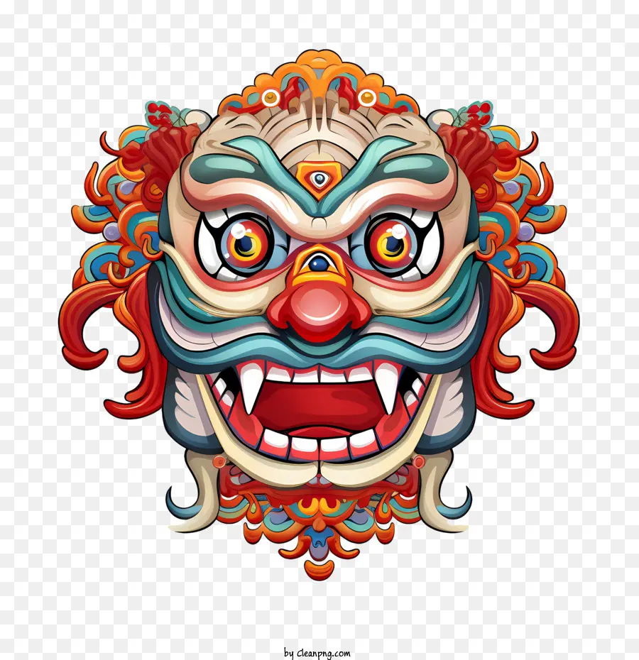 Tête De Danse Du Lion Chinois，Masque Coloré PNG