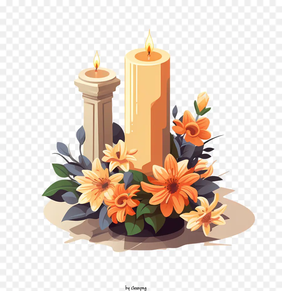 Journée De Toutes Les âmes，Bougies Et Fleurs PNG