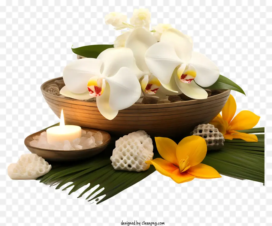 Fleurs Tropicales，Bougie Et Feuille PNG