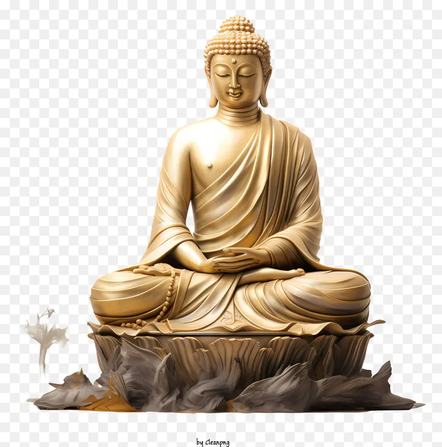 Statue De Bouddha En Or，Fleur De Lotus PNG