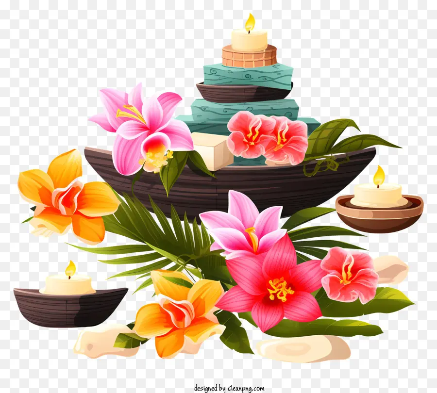 Fleurs，Fleurs Et Bougies PNG