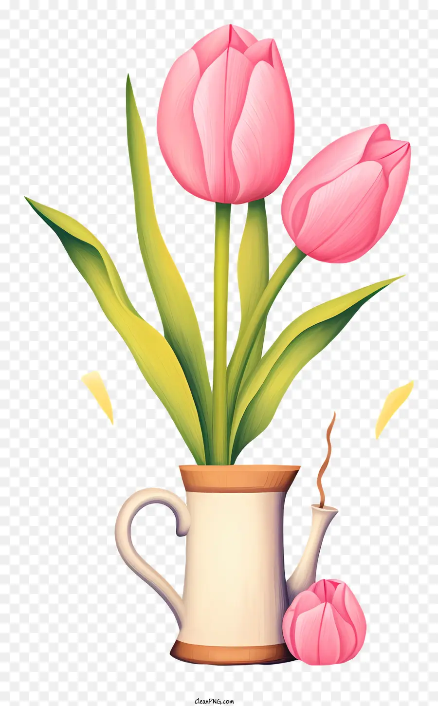 Pot En Céramique，Tulipes Roses PNG