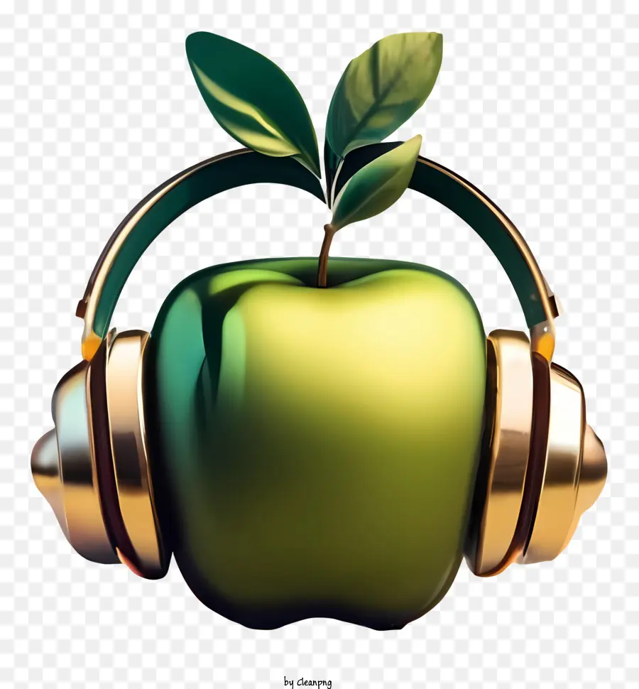 Pomme Verte，Apple Avec Des écouteurs PNG