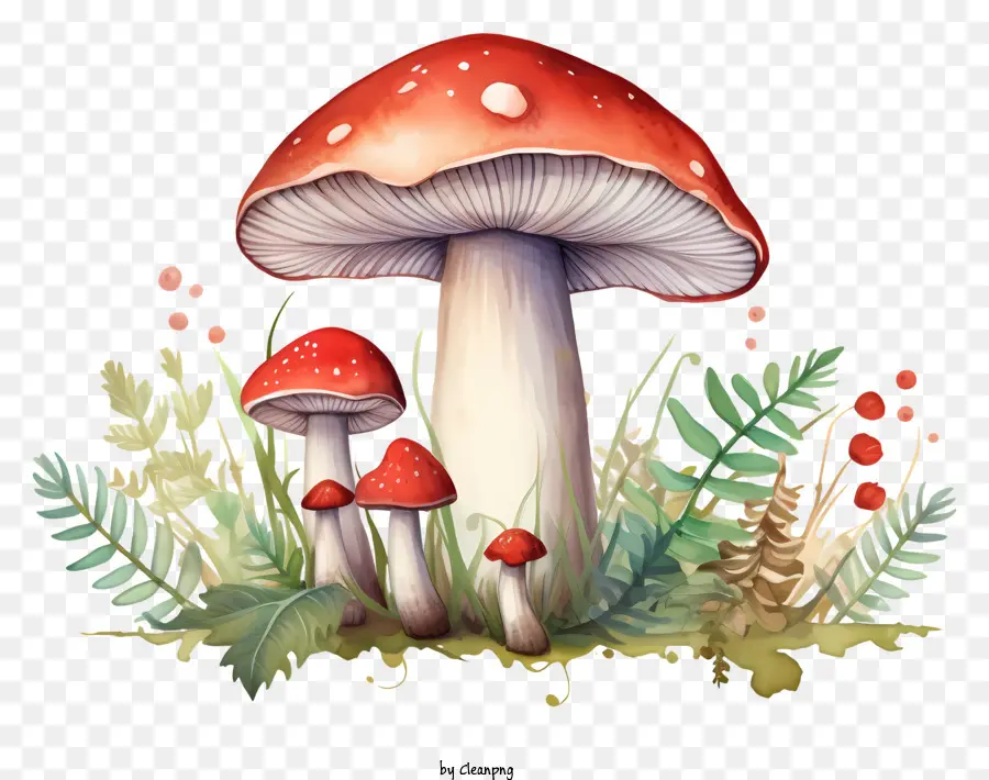 Peinture à L'aquarelle，Champignons Rouges PNG