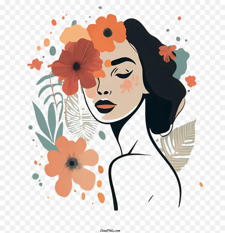 Visage De Femme，Femme Avec Des Fleurs PNG